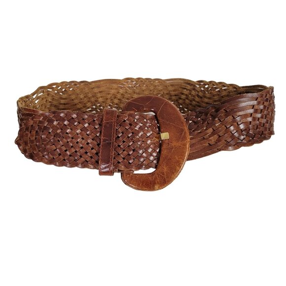 Furla Accessories - Furla Womens Sz L Belt Adjustable Wide Woven Made In Italy Genuine Leather Brown